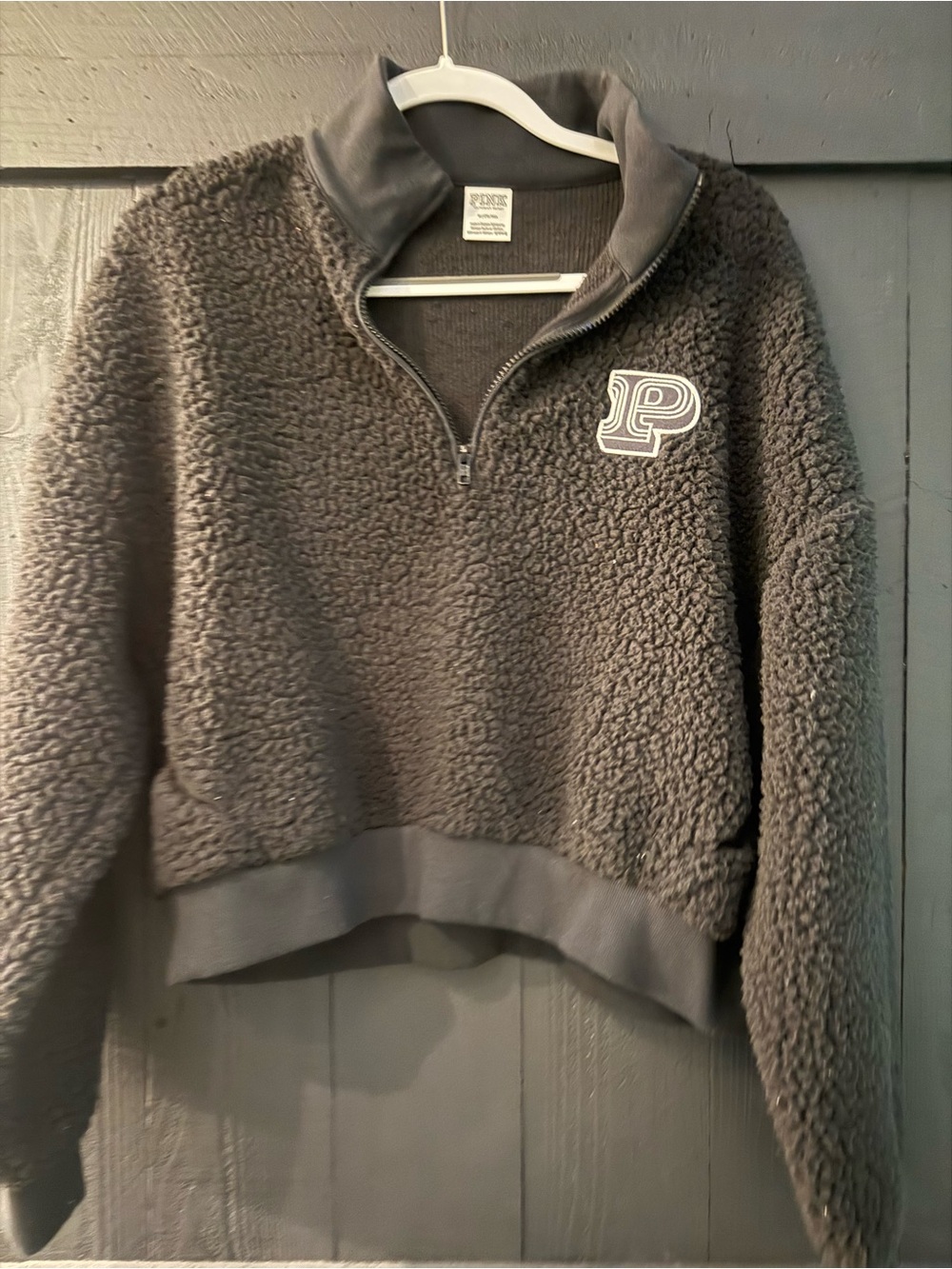 PINK Victoria's Secret Plush Sherpa Quarter-Zip Pullover - Charcoal Gray
